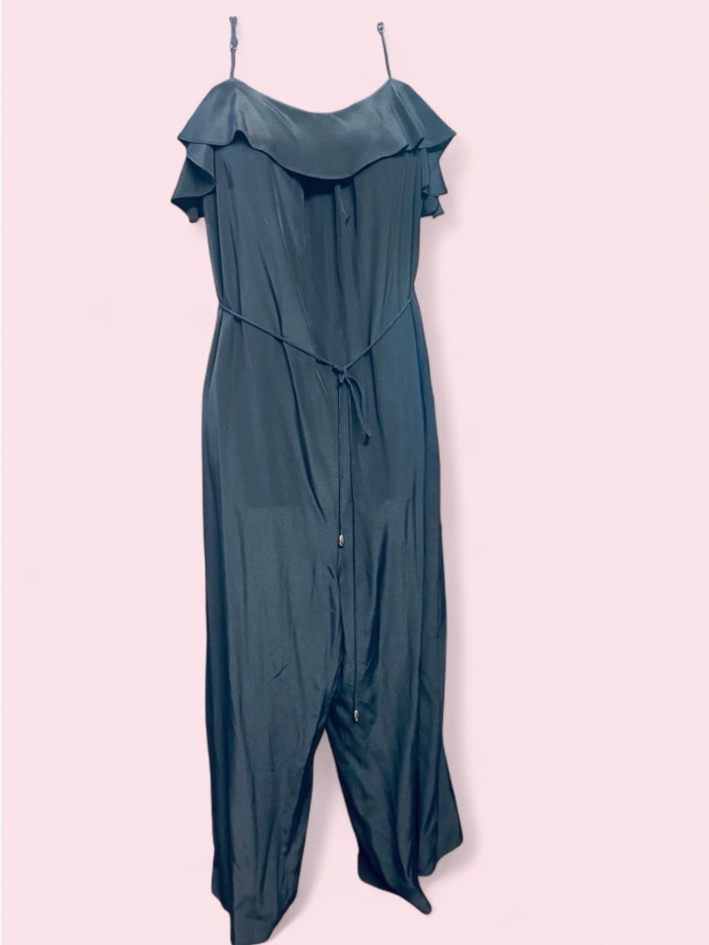 Zimmermann Slate Black Off-Shoulder Spaghetti-Strap Jumpsuit with Tie Waist